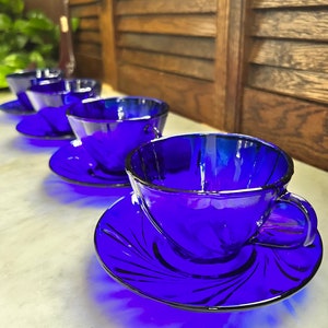 Cobalt Blue Glass Cup and Saucer Set (2)
