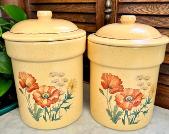 pataya　VINTAGE flower vase2つセット Vintage Set of Floral Treasure Craft Canisters - Etsy
