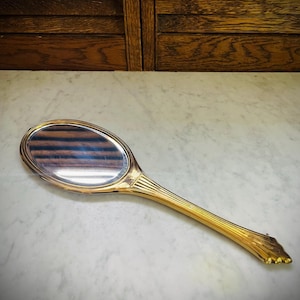 Vintage Gold Brass Handheld Mirror – Ornate Vanity Decor