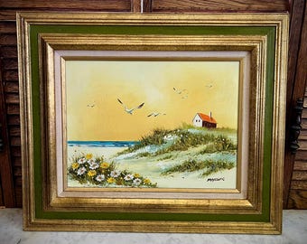 Max Savy Original Signed Oil Painting – Maine Harbor Scene, Framed