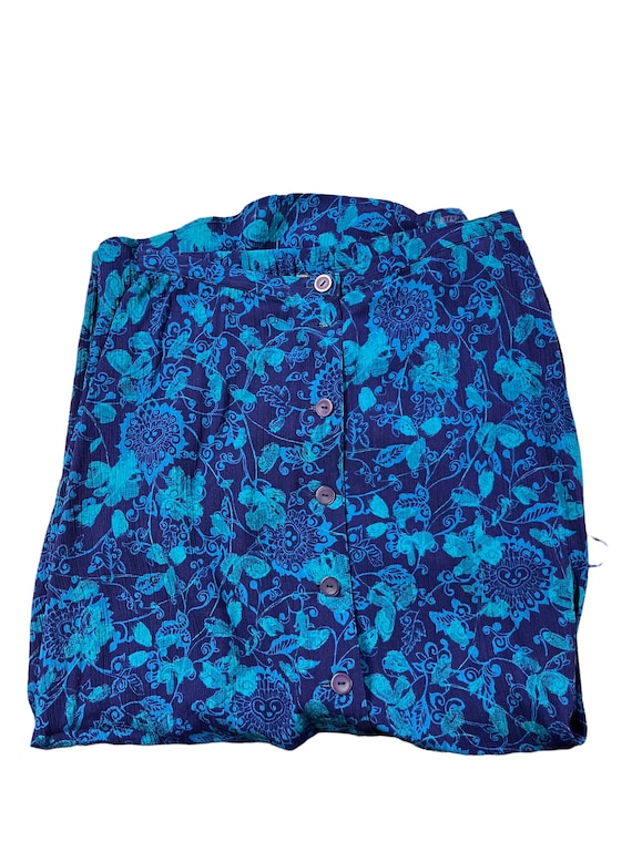 Vintage Blue Floral Print Midi Skirt - image 1