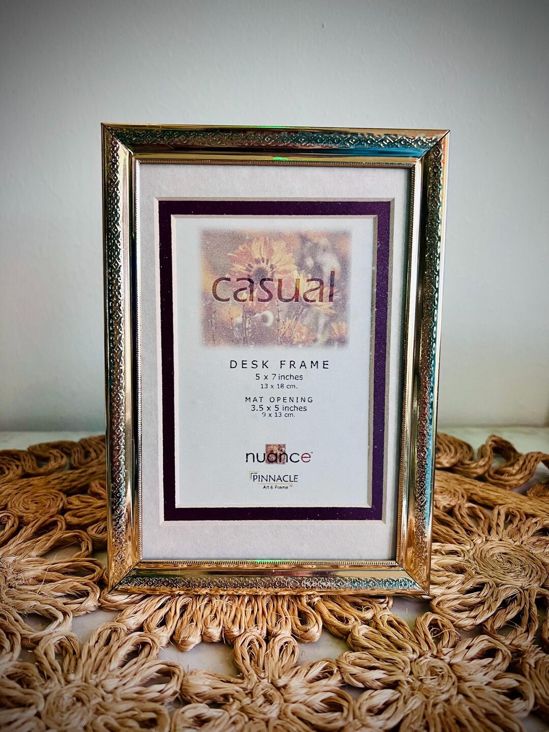 Vintage Gold Picture Frame Diamond Etched Pattern 5x7 Photo Paper Inlay ...