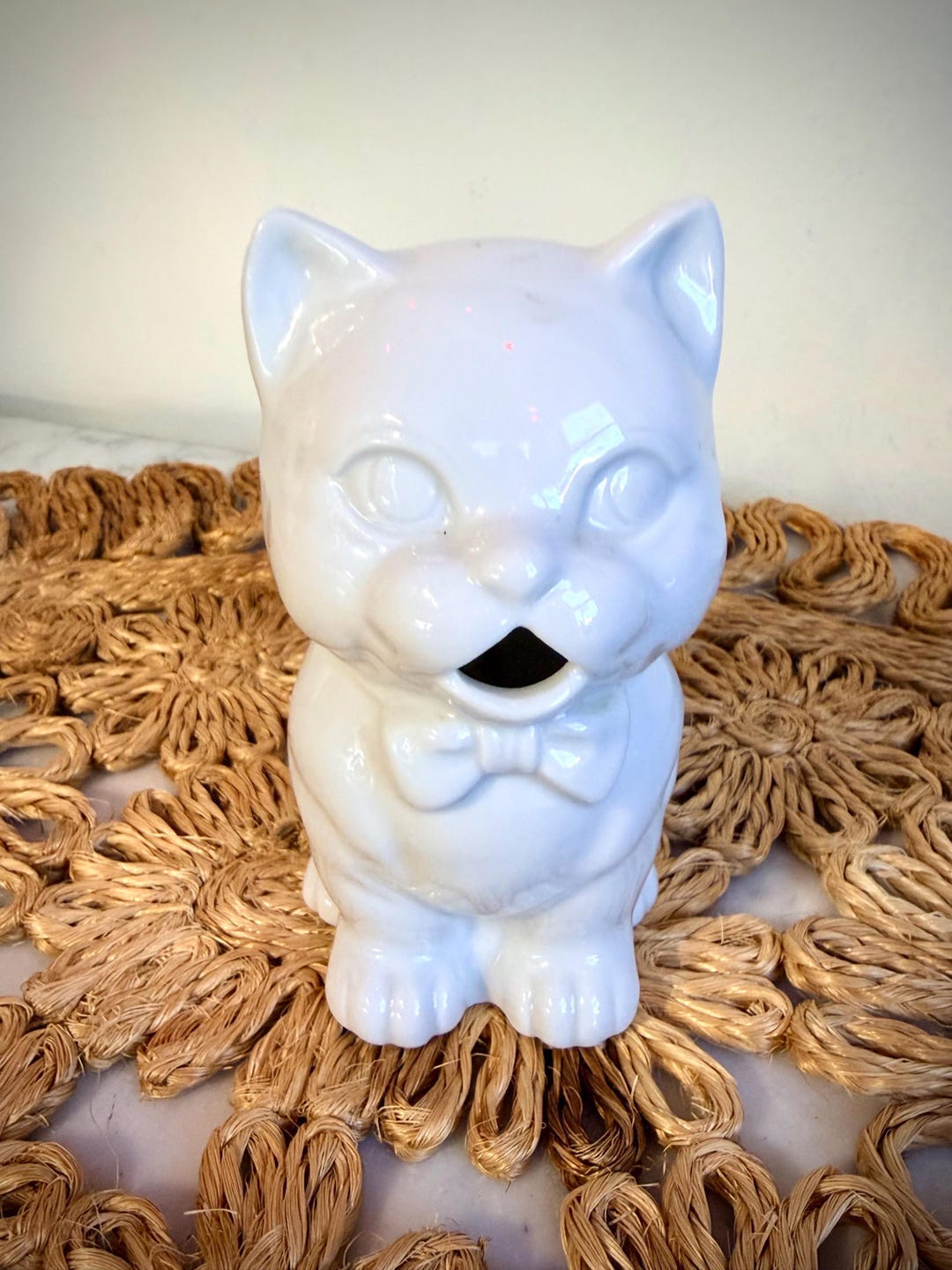 Mini Cat Creamer Pitcher Japan Style White Bow Tie 4.5