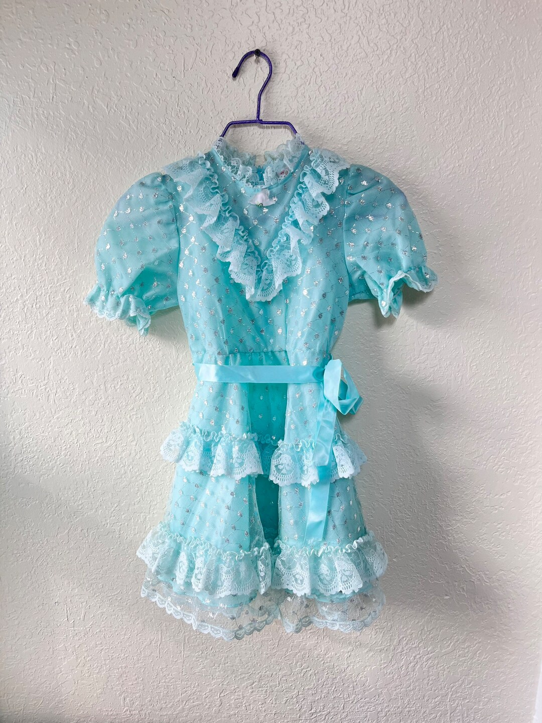 80s Ruffles Vintage 80s Blue Lace Ruffle Party Dress Girls Size 6 - Etsy