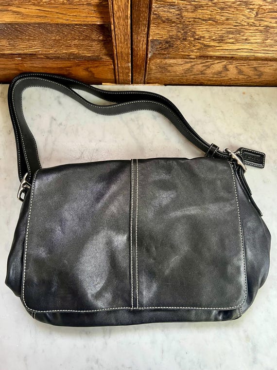 Coach Soft Black Leather Purse #E043-9570 – White Stitch Accents