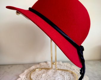 Vintage Liz Claiborne Cloche Red Wool Hat