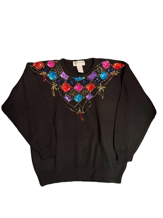 Vintage 80s Beaded Holiday Sweater