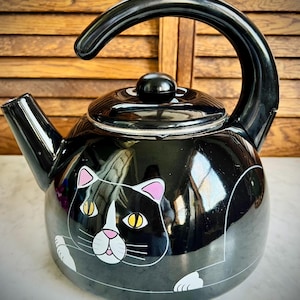 Vintage Kamenstein Black Cat Teapot Kettle – Decorative Prop or