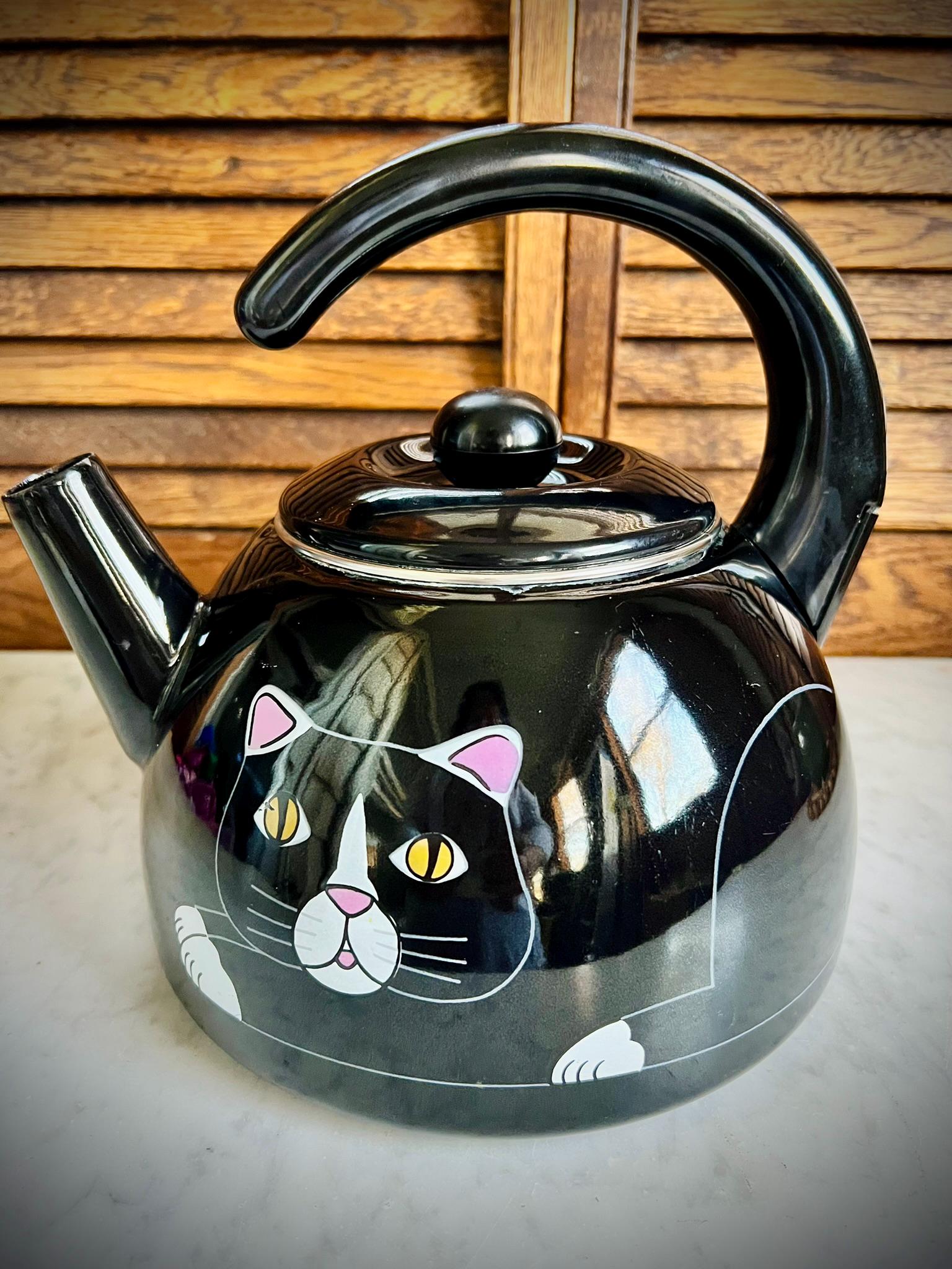 Vintage Kamenstein Black Cat Teapot Kettle – Decorative Prop or