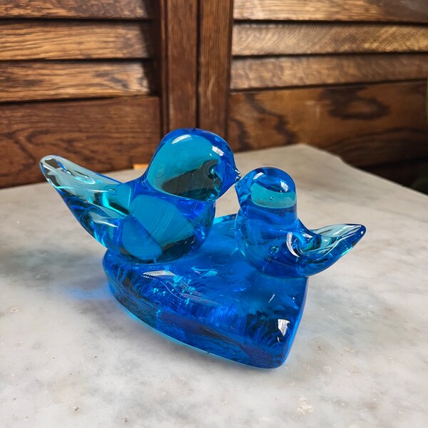 Vintage Blue Glass Birds of Happiness