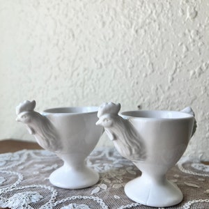 Pair of Vintage White Ceramic Chicken Egg Holders