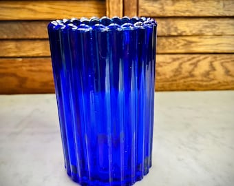 Vintage Cobalt Blue Scalloped Edge Glass Votive Holder