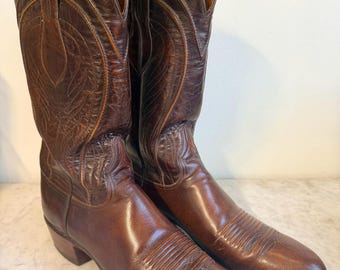 Vintage Lucchese San Antonio Cowboy Boots Size 11A Brown Leather Classic Ranch Western USA Made