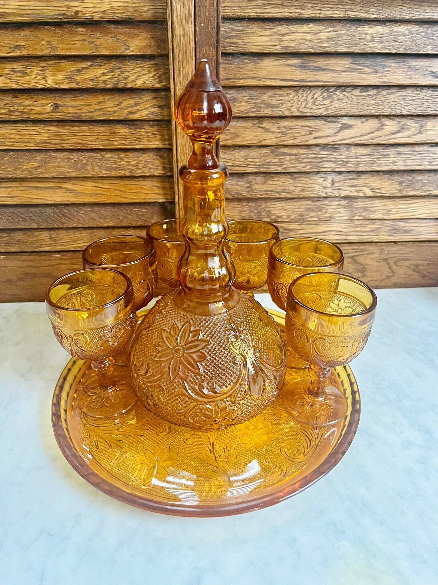 Vintage Amber Tiara Sandwich Glass Decanter Set: Retro Barware - Etsy