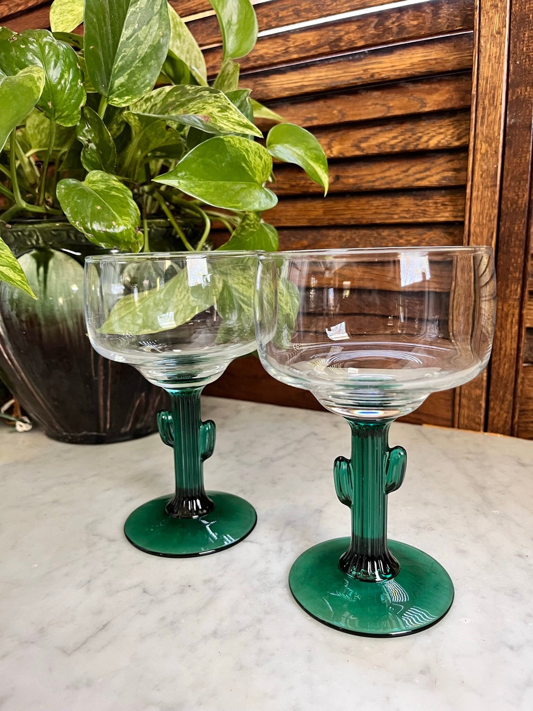 Vintage Green Cactus Margarita Glasses Set of 2 Etsy