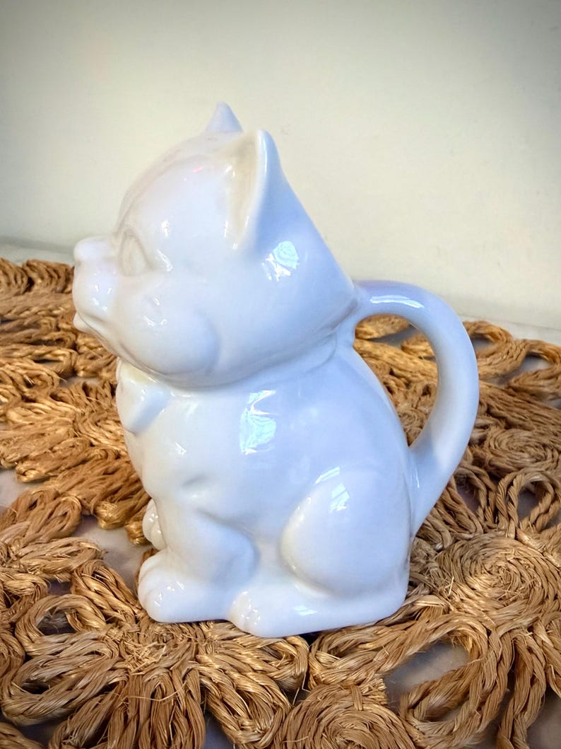 Mini Cat Creamer Pitcher Japan Style White Bow Tie 4.5