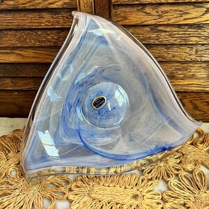 Murano Made in Italy Art Glass Bowl Dish - Blue Swirl