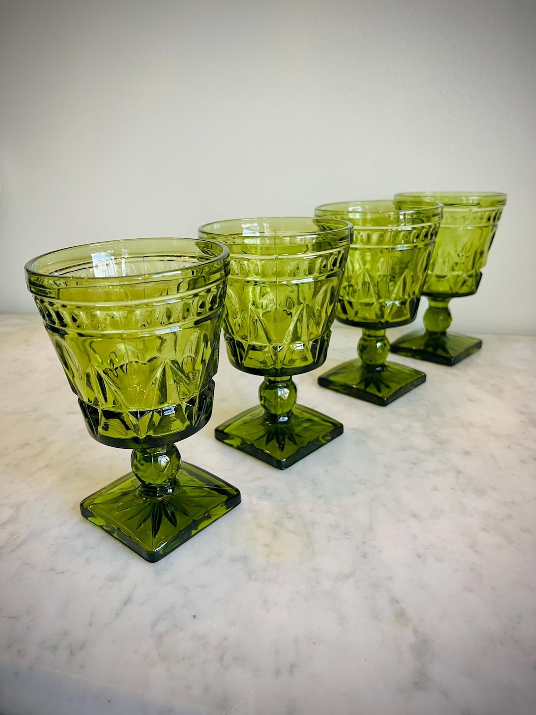 Vintage Colony Glass Park Lane Water Goblets Avocado Green Set of 4 - Etsy