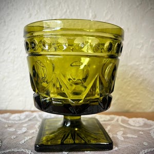 Vintage Olive Green Depression Glass Footed Ice Cream Bowl