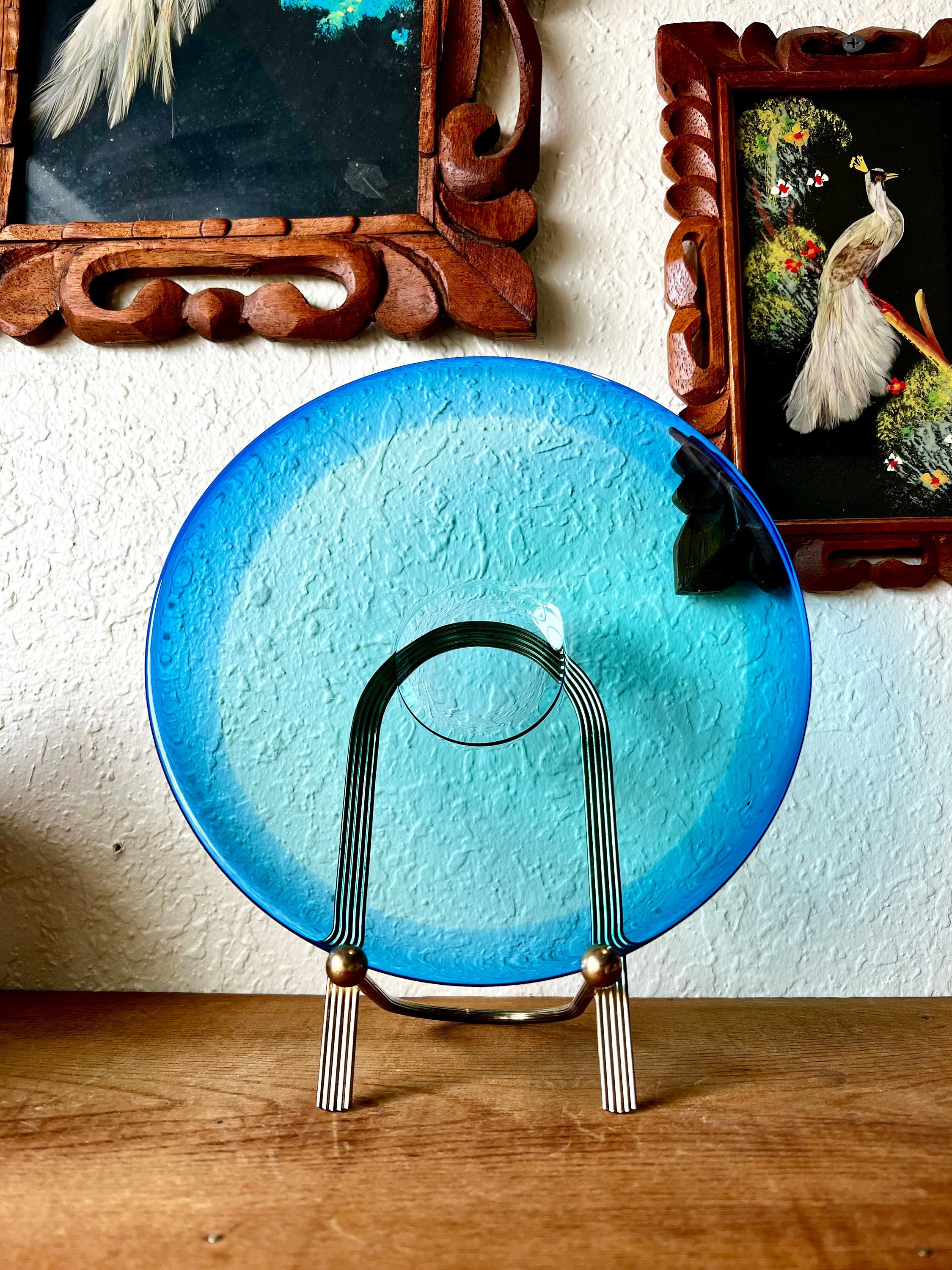 Vintage SASAKI Soichiro Sasakura Japan Two Toned Blue Art Glass