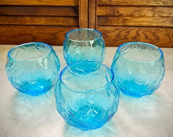 Vintage Aqua Blue Tumbler Glass Set of 4 Mid-Century Drinkware