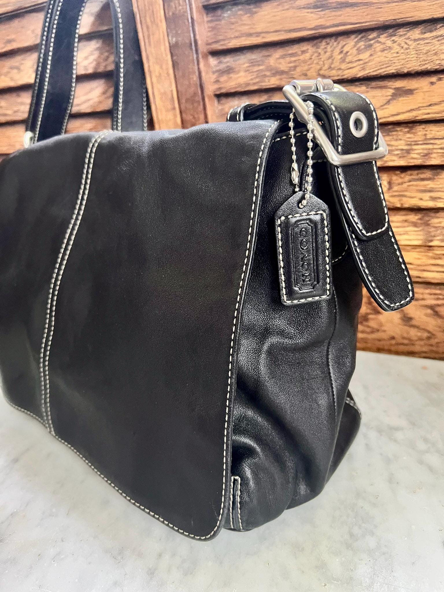 Coach Soft Black Leather Purse #E043-9570 – White Stitch Accents