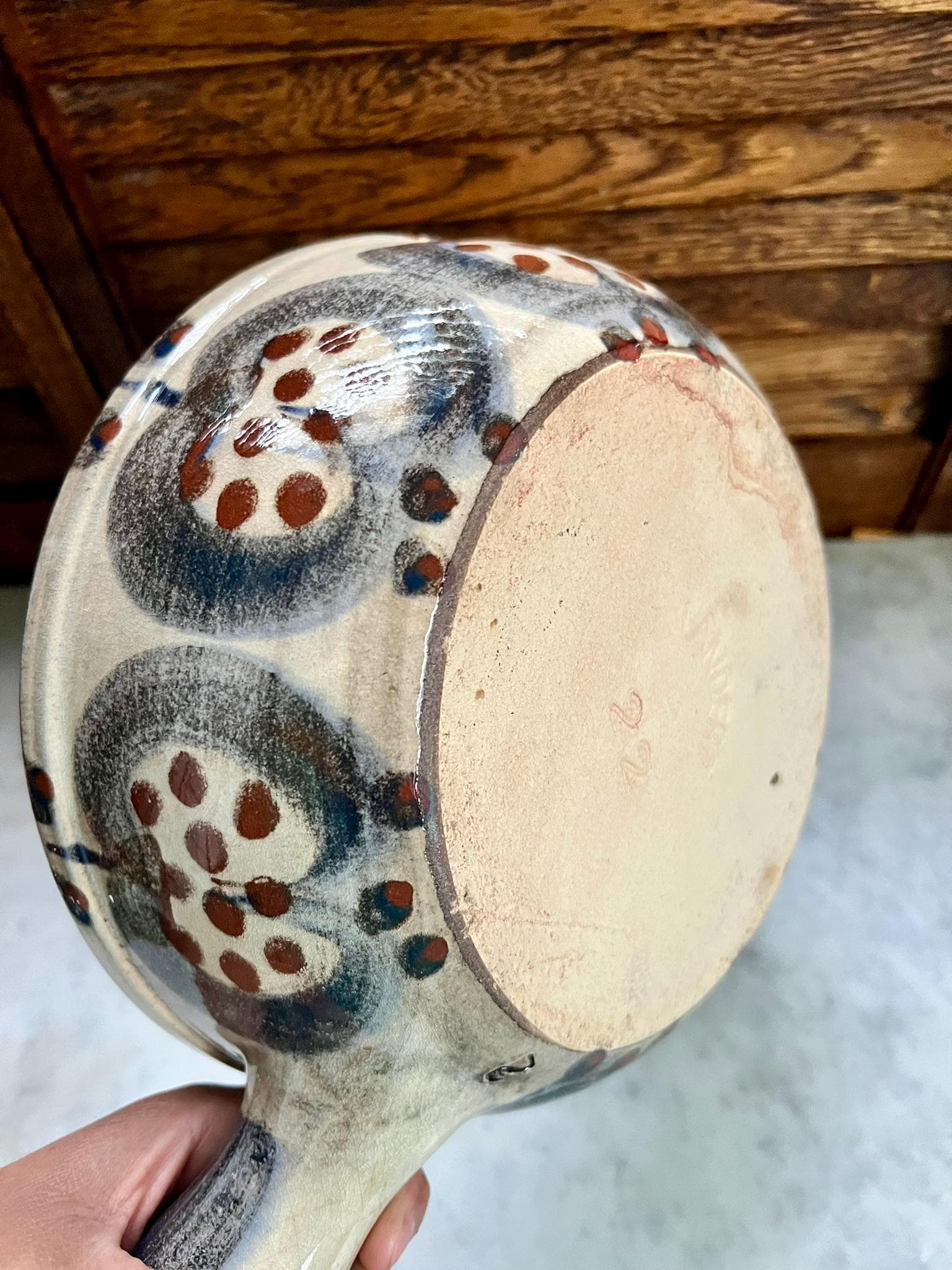 Vintage Swiss Stoneware Fondue Pot Landert Pottery Glazed Ceramic