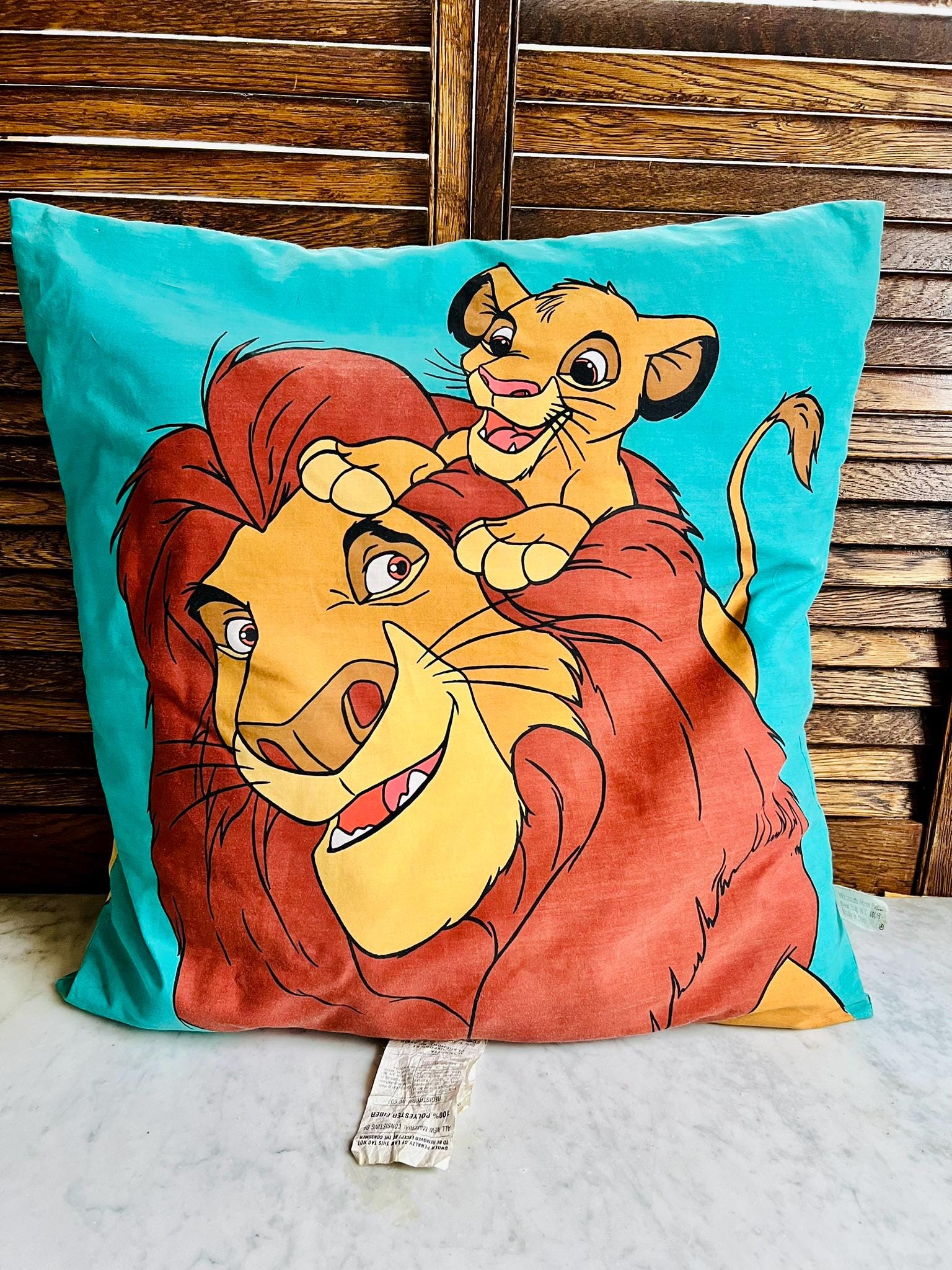 Vintage 90s Disney Lion King Pillow – Mufasa, Simba, Nala – 16x16 