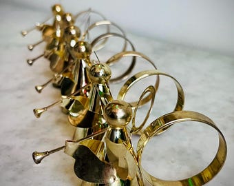 Vintage Brass Angel Napkin Rings Set of 6 Trumpet Angels Table Décor