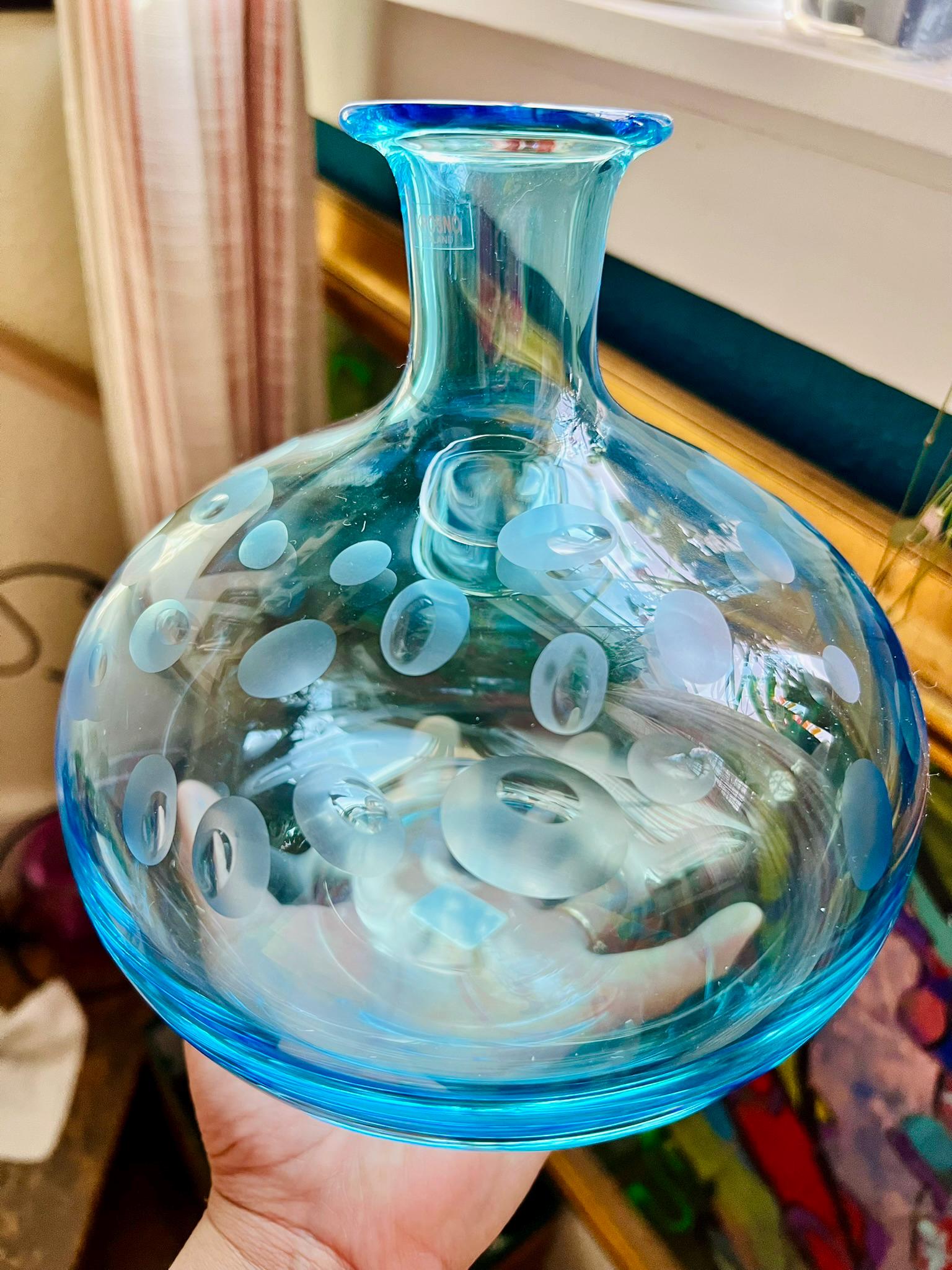 Vintage Blue Krosno Poland Art Glass Vase With Polka Dots – Crate