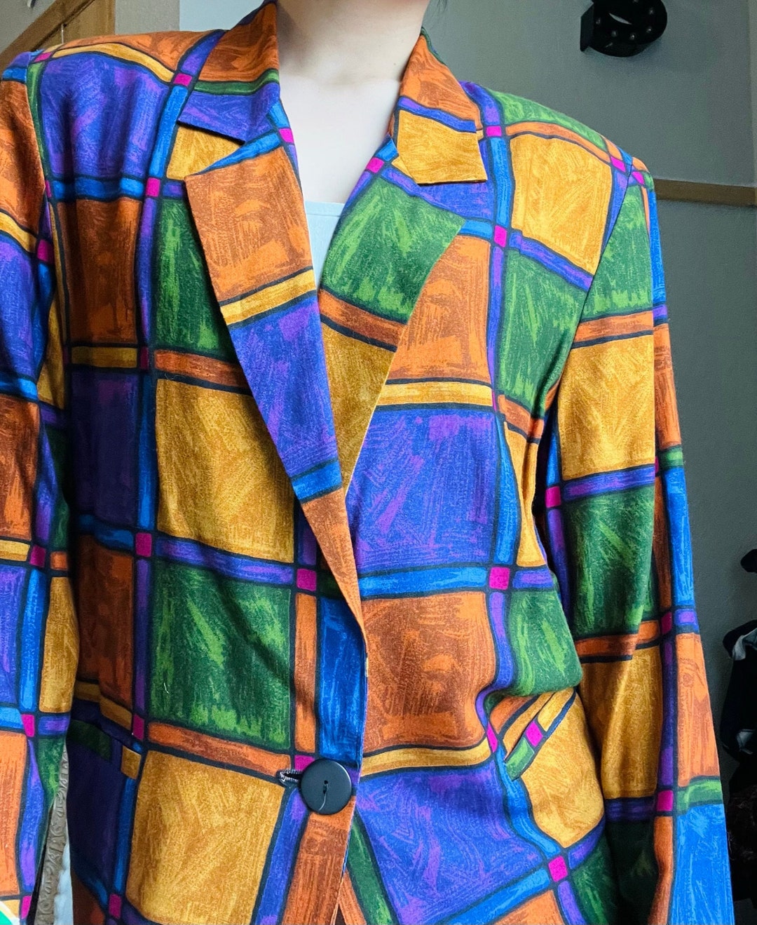 80/90s Color Block Checkard Blazer - Etsy