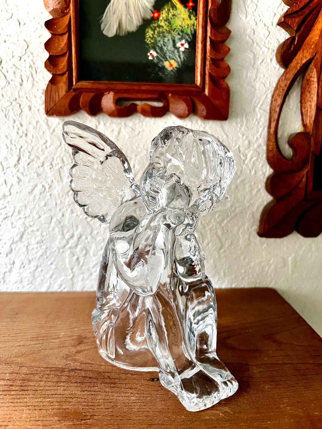 Vintage Clear Glass Winged Angel Cherub Candle Holder Etsy
