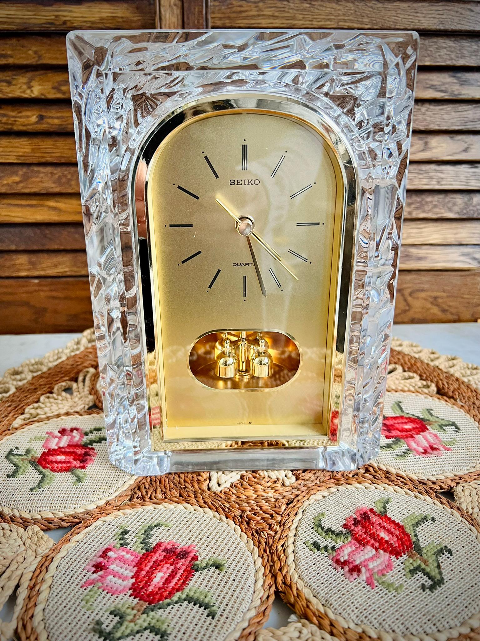 Vintage Crystal Seiko Clock With Gold Accents – Elegant and Heavy