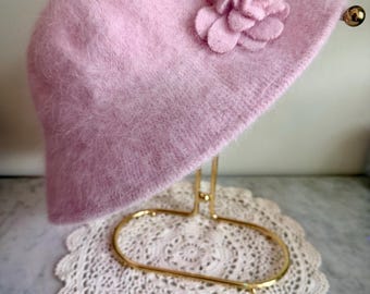 Vintage Soft Pink Angora Bucket Hat Y2K