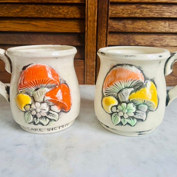 Vintage 1976 Mushroom Mugs - Retro Kitchenware