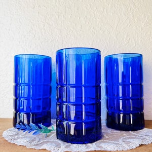 Anchor Hocking Cobalt Blue Grid Glasses (4)