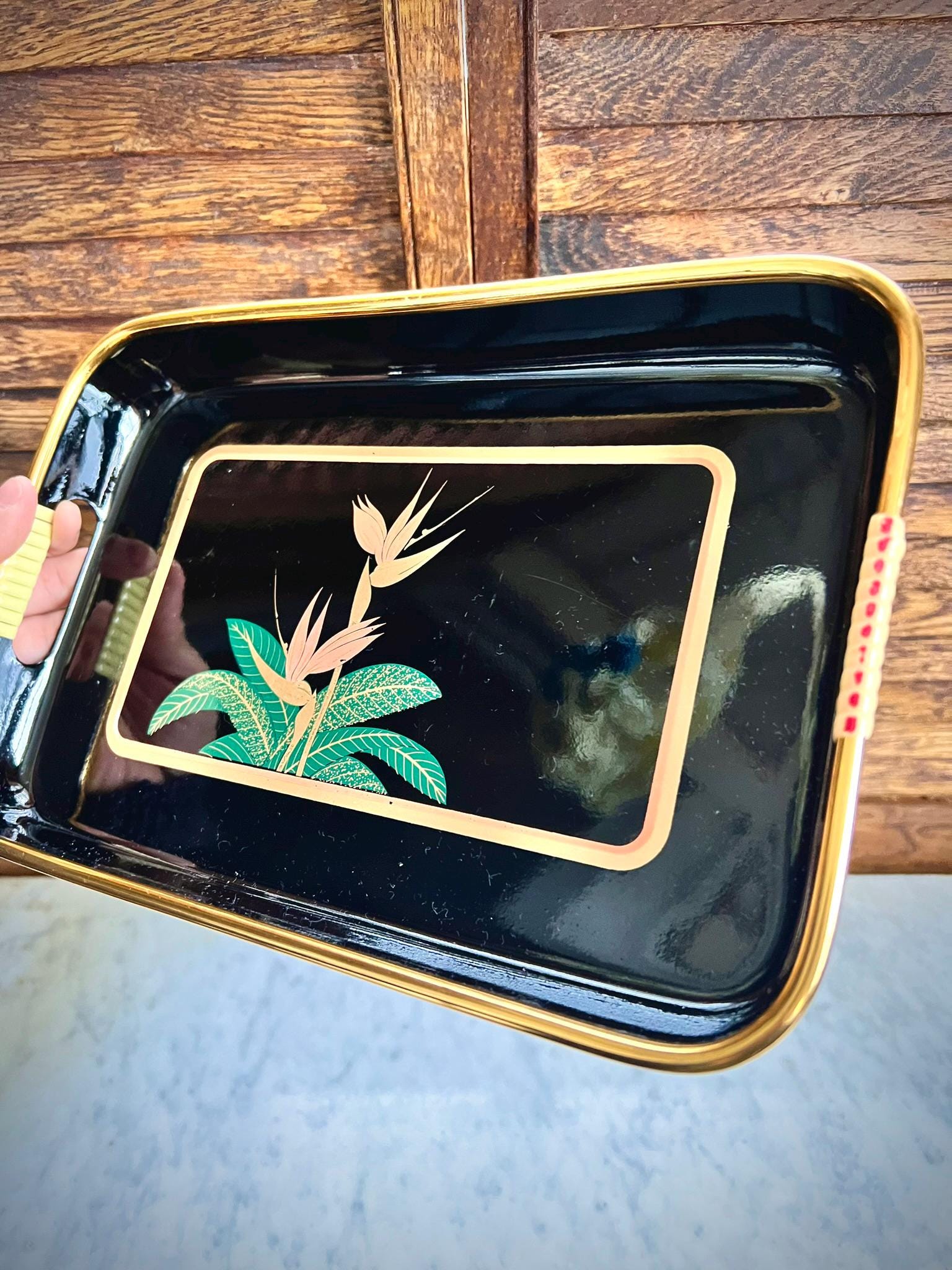 格安即決 Tray Lacquerware Black Vintage With Made - Paradise of Birds ウェア