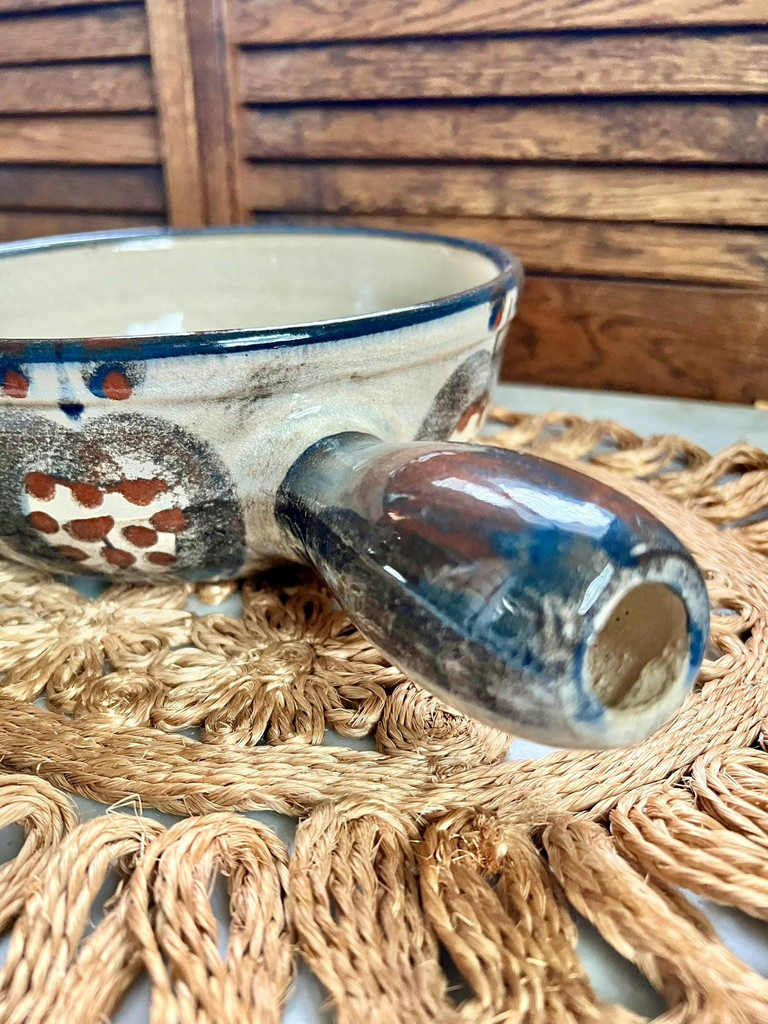 Vintage Swiss Stoneware Fondue Pot Landert Pottery Glazed Ceramic