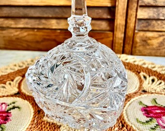 Vintage Crystal Pinwheel Footed Candy Bowl – Triangular with Spire Handle