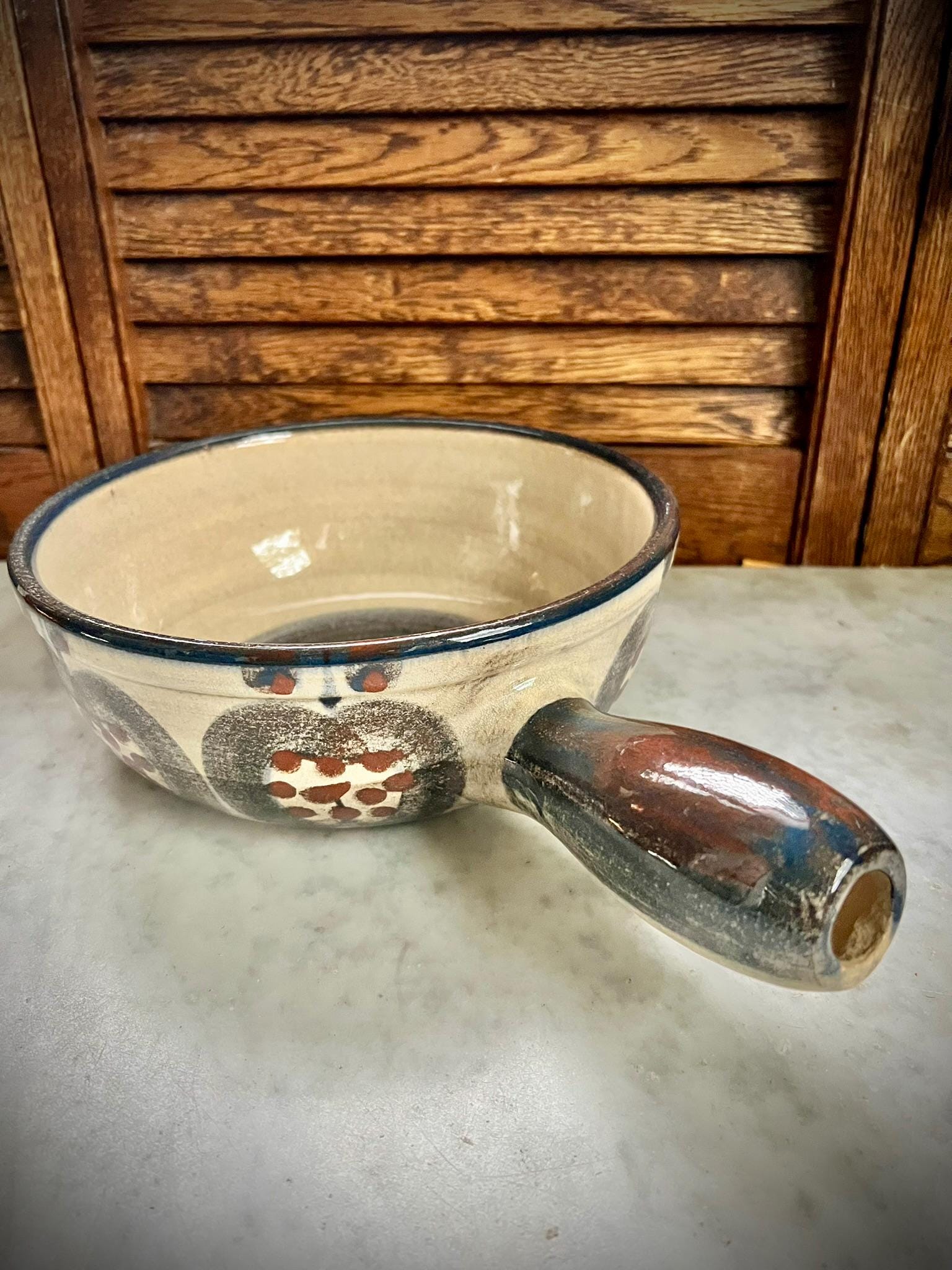 Vintage Swiss Stoneware Fondue Pot Landert Pottery Glazed Ceramic