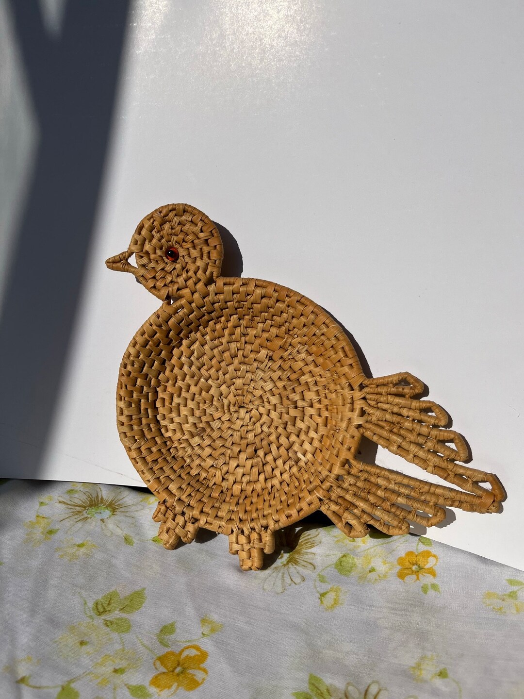 Vintage Bird Shaped Rattan Trivet - Etsy