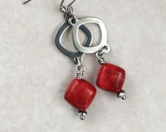 Art Deco Coral Dangle Earrings in Stainless Steel. Geometric Jewelry