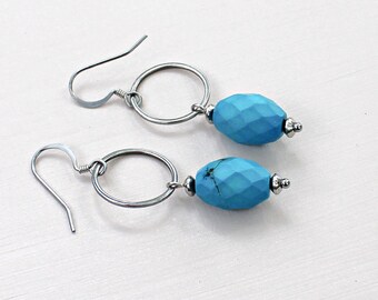 Modern Blue Stone dangle Earrings. Gift for her