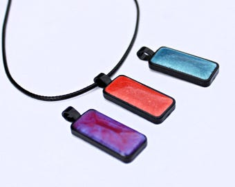 Modern Colorful Pendant Necklace handmade with colorful resin in black setting. Jewelry gift for her or him