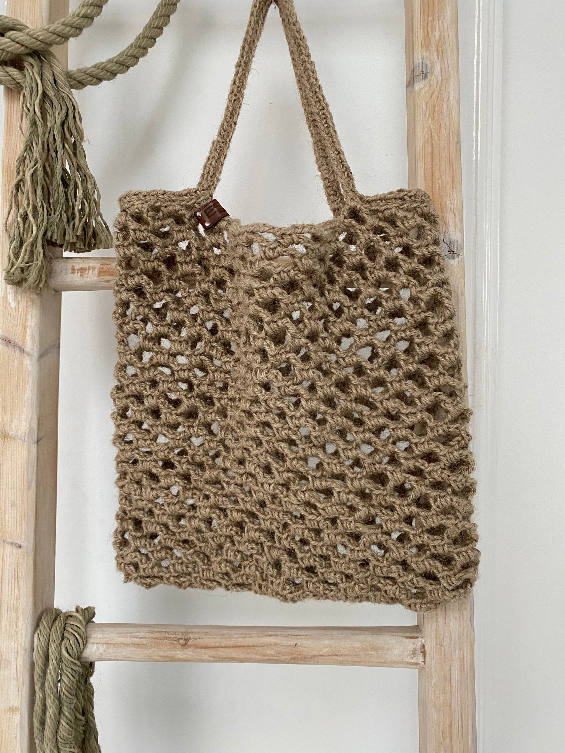 Jute bag to shoulder crochet for summer / Crochet jute market Etsy
