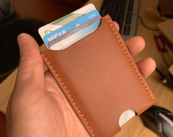Funda de piel para tarjetas, tarjetero minimalista de piel, tarjetero de piel, cartera con bolsillo frontal - piel de grano completo