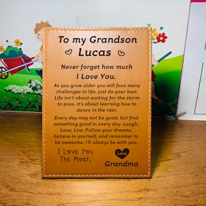 To My Grandson I Love You The Most Leather Frame Gift For Grandson From Grandma, Customized Grandson Name, Your Name or Nickname