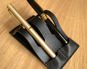 Leather fountain pen stand, Black Leather Pen Holder, Leather Desk Pen Stand 1 to 3 Pens Stand for Desk Pen Holder Gift For Coworker