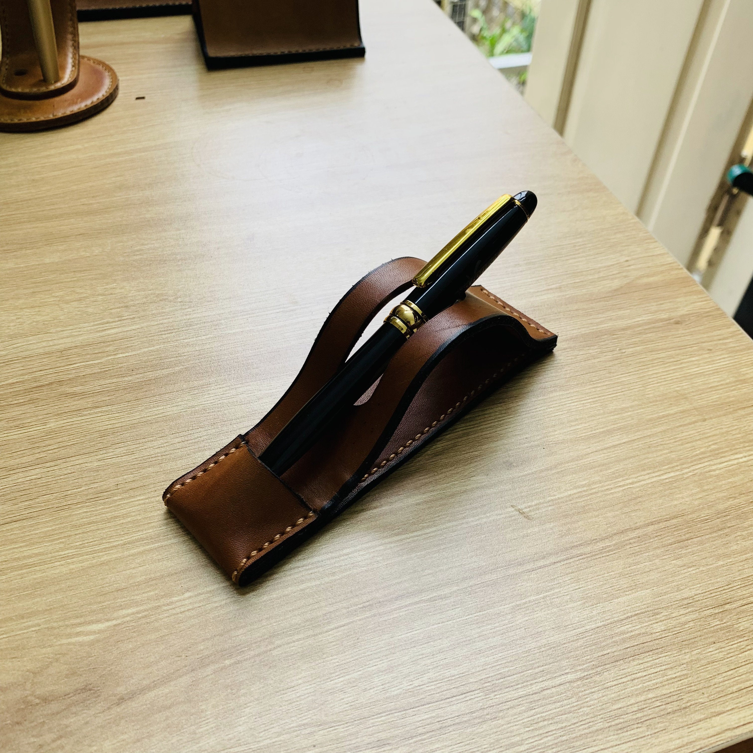 Leather Fountain Pen Stand Leather Pen Holder Leather Desk Etsy
