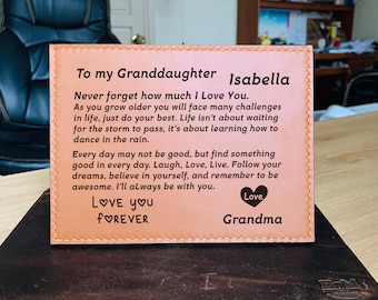 To My Granddaughter Love You Forever Leather Frame Gift For Granddaughter From Grandma, Customized Granddaughter Name, Your Name or Nickname